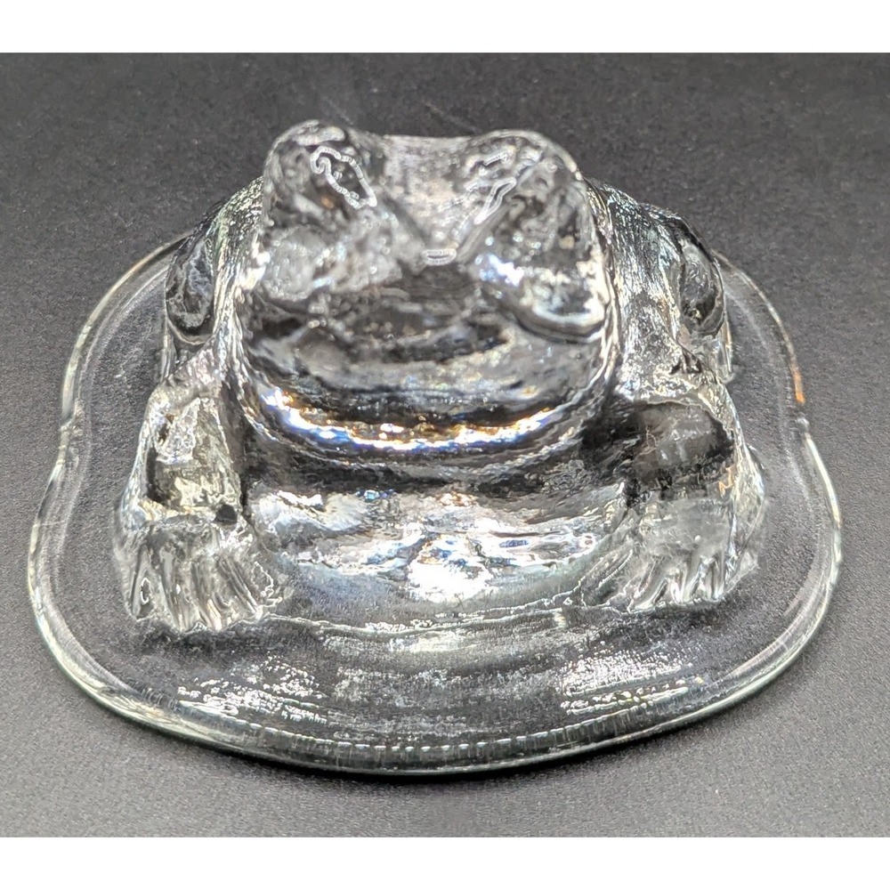 Vintage MCM Viking Clear Glass‎ Frog And Lilypad Paperweight Art Figurine